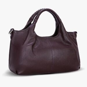 ISWEE Genuine Leather Handbag Satchel Medium Size Tote Purse - Violet/Silver